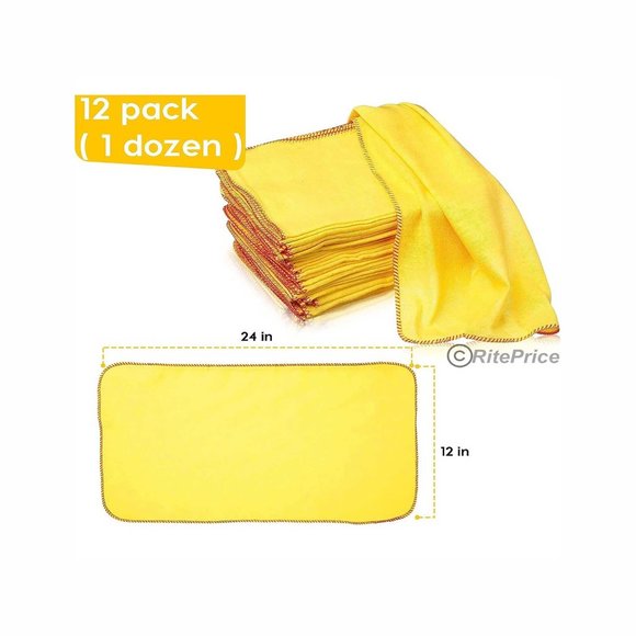 12 PCS (4 Pack) 100% Pure Cotton Yellow Multi-Purpose Dusters Cleaning Cloths - Picture 5 of 11